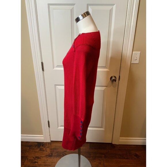 Love Moschino Red Rib Knit Button Neck Cuff Sweater Dress Size 6 | 42 - Picture 5 of 7